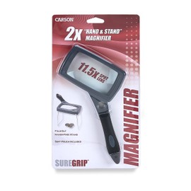 Carson SureGrip Series 2X Power Glass Magnifier with Hands-Free Fold-out Stand (SG-16)