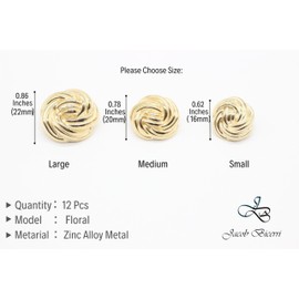 Floral Gold Metal Shank Buttons - 12 Pcs - 3 Size Options - Luxury Floral Round Wave Metal Shank Buttons for Men Women Blazer Coat Uniform Shirt Suit and Jacket Sewing Craft DIY FLR9332…