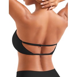 VOYJOY Impact Backless Bandeau Bra Workout Gym Sports Bra Cute Strapless Fitted Bandeau, Black, Small