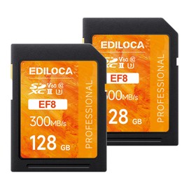 Ediloca SD Card 128GB, V60 Memory Card up to 300MB/s Read, 100MB/s Write, UHS-II, Class 10, U3, Ideal SD Card for Professional 4K/6K Video and Photography, Shockproof & Waterproof (EF8 2PCS)