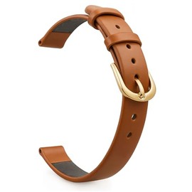 IVAPPON 8mm Solid Light Brown Smooth Italian Calfskin Watch Bands for Women (Gold Buckle)