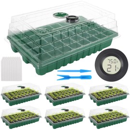 Augshy Seed Starter tray with Dome,6 Pcs 240 Cell Seed Starter Pot with Clear Raised Lid and Dome for Indoor Seedling Greenhouse Cloning Germination Sprouting(Green)
