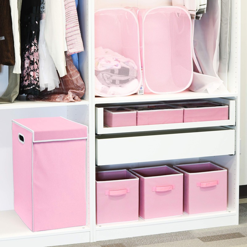 Simple Houseware Foldable Laundry Hamper Basket with Lid, Pink