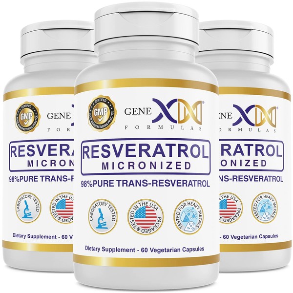 Genex Resveratrol Supplement, 98% Pure Trans-Resveratrol with BioPerine® for Absorption - Micronized, Lab-Tested, Fully Stabilized Resveratrol 600mg - 180X Trans-Resveratrol Capsules for Healthy Aging