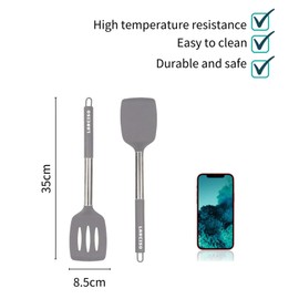 LARCISO Kitchen Silicone Spatula Set of 4,Large Slotted &Solid Spatula,Non-stick&Heat Resistant Silicone Spatula Utensils,Ideal Kitchen Cookware for Turning, Fried, Draining, Mixing, Serving(grey)