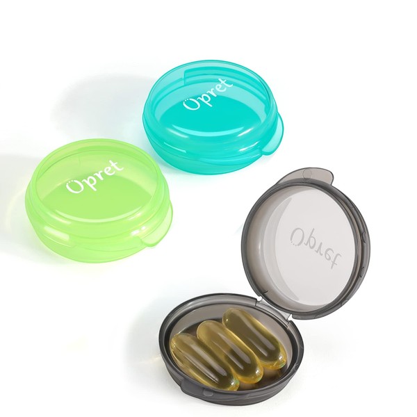 Opret Pill Box Small for On the Go Pack of 3 Portable Pill Box Small Pill Box for Vitamins, Fish Oil and Tablets (Black Cyan Green)