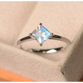 Awmnjtmgpw 925 Sterling Silver Moonstone Ring Cut Cubic Zircon Blue Topaz Women's Wedding Engagement Ring Size 6-10 (Size 10)