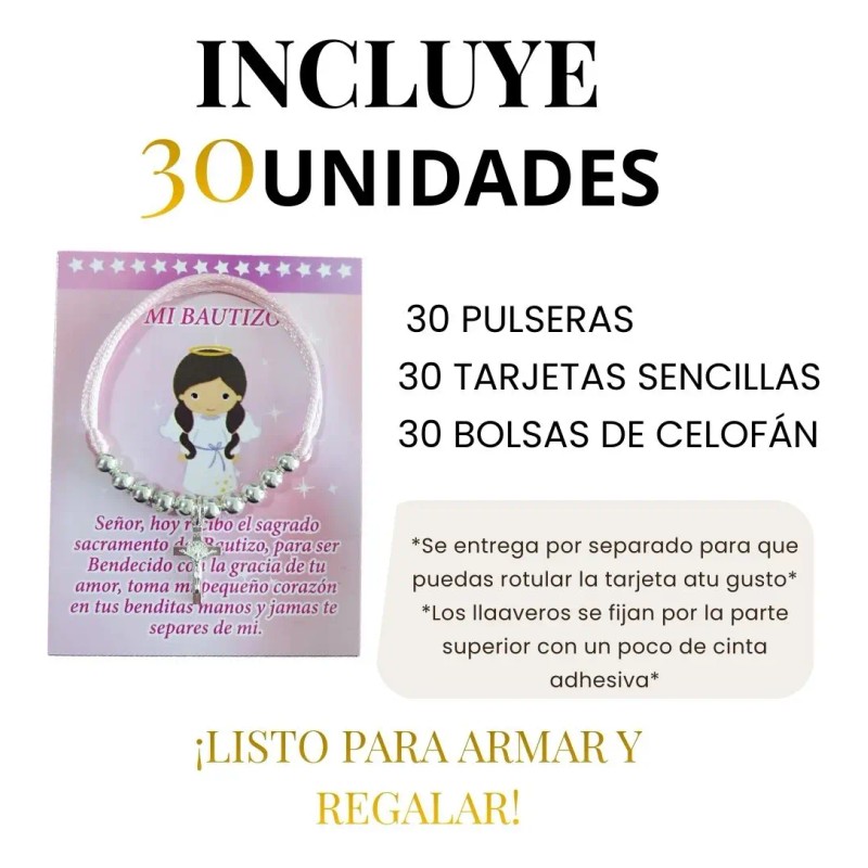 30 Pulseras Decenario Recuerdo Bolo Económico De Bautizo