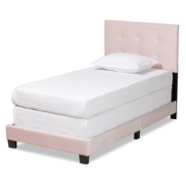 Bowery Hill Light Pink Upholstered Twin Size Panel Bed