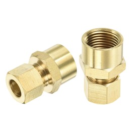sourcing map 10Pcs Brass Compression Tube Fitting, 3/8" Tube OD x 3/8" NPT Female Connector Straight Coupling Adapter Union Fittings