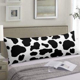 AIMSTONG 20"x54" Black and White Cow Print Body Pillow Cover with Zipper, Polyester, Decorative Soft Large Pillow Case Protector for Bedding, Couch, Sofa, Home Gift