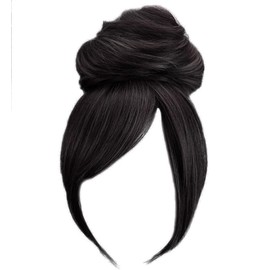 Kim Kimble Sleek Style Bun & Bangs Hairpiece With Face Framing Fringe With Longer Side Pieces by Hairuwear, MC1 Caviar