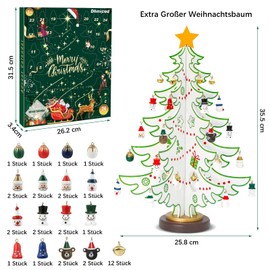 Dhnvcud Advent Calendar 2024 Children with Wooden Christmas Tree & 36 Ornaments, 24 Days Christmas Countdown Advent Calendar for Children Christmas Calendar Mini Christmas Tree Pendant for Crafts