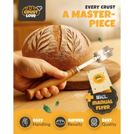 CRUSTLOVE 2pcs Set Bread Lame with 5 Blades – Sourdough Scoring Tool Set with Straight & Curved Scoring Knife for Sourdough and Bread Baking, Dough Scorer, Bread Scoring Tool, Bread Baking Supplies