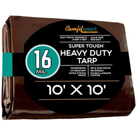 COMFITWEAR 16 MIL Multi-Purpose Extra Heavy Duty Tarps - Car, Boat, Camping & General Purpose Waterproof Cover (10' X 10', Brown)