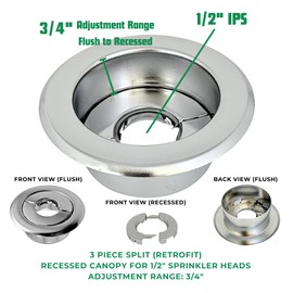 Retrofit Recessed Fire Sprinkler Escutcheon 1/2 in. IPS - Split 3 Piece in Chrome Plated - Depth Adjustment Range up to 3/4 in. for Fire Sprinkler Trim