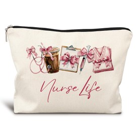 LIANGW Pink Nurse Makeup Bag, Coquette Pink Bow Cosmetic Bags for Women, Nurses Week Gifts, Nurse Appreciation Gifts, Preppy Aesthetic Nursing Zipper Makeup Pouch