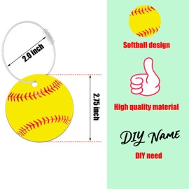 6 PCs Softball Luggage Tags for Suitcases Travel Labels Gifts, Softball Keychain PVC Name Id Card and DIY Pocket Hug Card, Backpack Charms for Men Women Travel Bag Suitcase