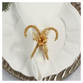Occasion Gallery Gold-Tone 70% Glass Beads, 30% Iron Candy Cane Special Occasion Holiday Dinner Napkin Ring (4 Pieces)