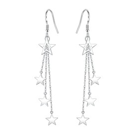 Sterling Silver Star Earrings Dangling Threader Earrings Long Dangle Tassel Earrings for Women (Silver star)