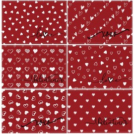Juego de 6 manteles individuales para el día de San Valentín, 12 x 18 pulgadas, color rojo con corazones de amor para temporada, aniversario, boda, día festivo, decoración de mesa, fiesta, cocina