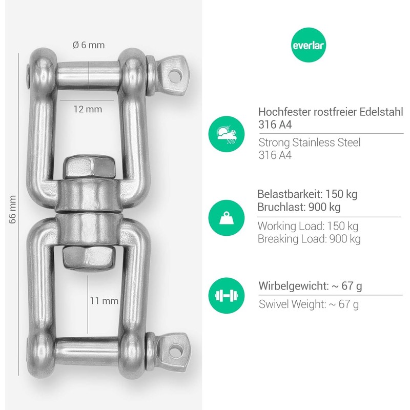 POFET 4Pcs 6mm Heavy Duty 304 Stainless Steel Swivel Ring