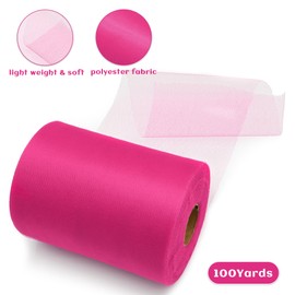 Rilisili Rose Pink Tulle Fabric Ribbon 6 Inch × 100 Yards Tulle Mesh Ribbon Roll Netting Spool for Tutu Skirt DIY Craft Wedding Decor Birthday Party Gift Wrapping Bow
