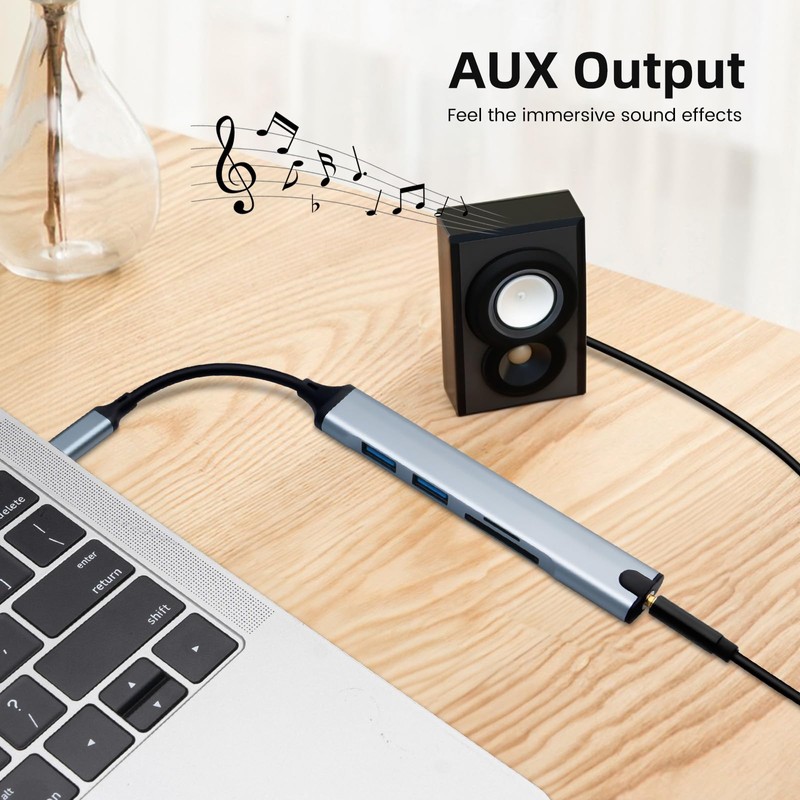 USB C Hub, USB C Adapter 5-in-1 with 2 USB