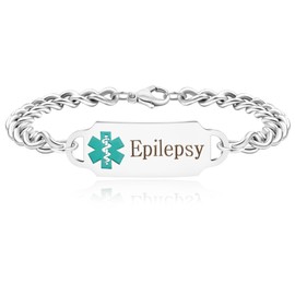 Oneress Epilepsy Bracelet, Exquisite Blue Medical ID Bracelet for Men and Women, Stainless Steel Cuban Chain Bracelets for Men Women - YA4501