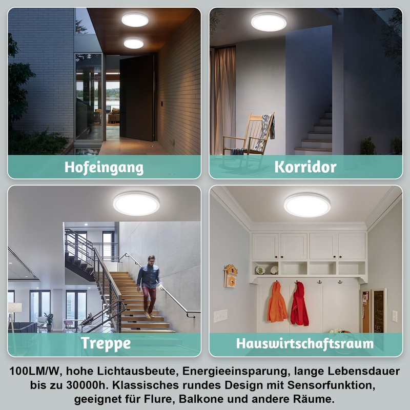 Oraymin LED Ceiling Light with Radar Twilight Sensor, 18 W