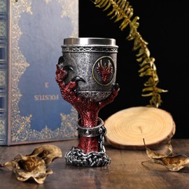 JIUMOZHI Dragon Claw Goblet Creative Hand-painted Drinking Cup Gothic Wine Glass Stainless Steel Liner Capacity 6.76 OZ (Red)