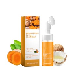 Loseedsoo Turmeric Foaming Face Wash with Brush, Gentle Daily Facial Cleanser for All Skin Types, Refreshing 3.38 Fl Oz