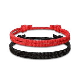 Xolixorium Adjustable Rope Couples – Promise Bracelets for Boyfriend & Girlfriend, Matching His & Her for Anniversary, Birthday, Valentine’s Day (Pinky Promise-Black＆Red)