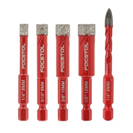 Dry Diamond Drill Bits Set - FOCSTOL 4pcs 6/8/10/12mm Diamond Hole Saw and 1pc 6mm Carbide Drill with Quick Change Hex Shank for Ceramic Porcelain Tile Marble Granite Quartz