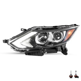 TUSDAR [Halogen Model Fit for 2017 2018 2019 Nissan Rogue Sport Headlight Assembly with LED DRL OE Style Projector Headlamp Replacement Front Lights Passenger Right Side Bulbs Included