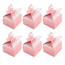 TONAUP Pearl Paper Candy Gift Boxes, 50 PCS Wedding Favour Boxes, Pink Butterfly Decorative Treat Boxes for Anniversary Themed Birthday Party Baby Shower Bridal Shower Party