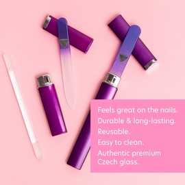 Bona Fide Beauty Crystal Nail Files - 3 Piece Violet Genuine Czech Glass Nail Files with Cases - Best Nail Files for Nail Care & Nail Art - Great Manicure & Pedicure Glass Fingernail Files