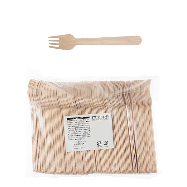 Strix Design SD-040 Wooden Forks, 100 Pieces, Natural Wood, 6.2