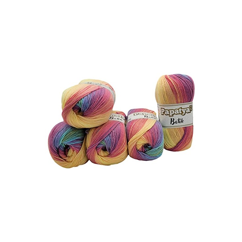 5 x 100 g Papatya Batik Knitting Yarn Multicoloured with