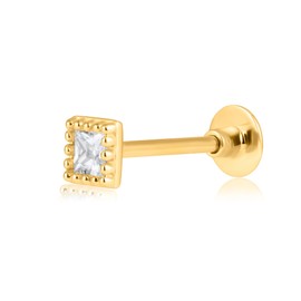 MAX + STONE 14K Helix Piercing Tragus Jewelry Gold Cubic Zirconia Earrings for Women Square | Single Comfy Flat Back Cartilage Stud | Hypoallergenic