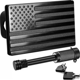 Cubierta de enganche de remolque de metal con bandera estadounidense pesada para receptores de 2 pulgadas con bloqueo de enganche de remolque de 5/8 pulgadas de diámetro (se ajusta a