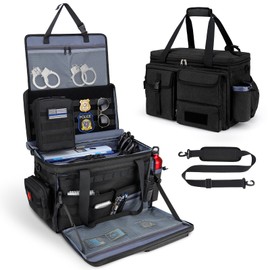 Patrol Bag Law Enforcement Police Gear Bag, Car Front Seat Organizer Tactical Officer Duty Bags, Police Car Accessories for Passenger Seat, Multiple Compartment Molle Webbing Removable Shoulder Strap