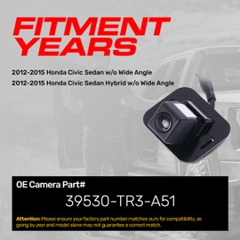 Master Tailgaters Replacement for Honda Civic Sedan, Sedan Hybrid w/o Wide Angle (2012-2015) Backup Camera OE Part # 39530-TR3-A51