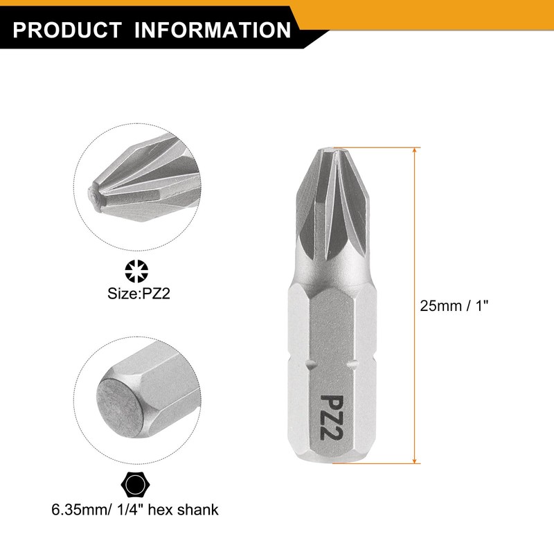 sourcing map 10pcs PZ2 Screwdriver Bit 1/4" Hex Shank 25mm/1"
