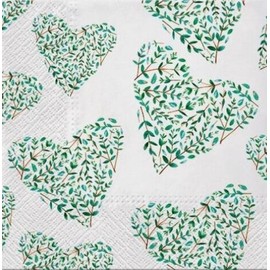 Set of 20 Individual Decoupage Paper Party Botanical Heart Flowers Spring Decor Luncheon Beverage Christmas Series Napkin for a Birthday, Holiday, Wedding, Cocktail Party