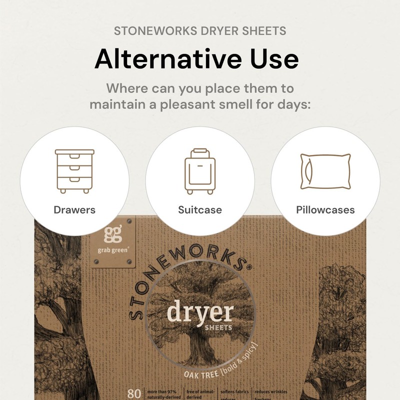 Grab Green Stoneworks Dryer Sheets, 160 Sheets, Birch Branch Scent,