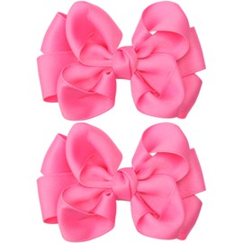 Zolyco 4 Inches Double Hair Bows for Women Girls Thick Ribbon Boutique Alligator Clips Hair Accessories for Older Kids Children Young Girls 2 Pcs (Hot Pink)