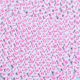 Xilitata Pink Letter Beads Alphabet Letters White Round Bead, 4x7mm 1200pcs, Pink Beads for Bracelets Friendship Bracelets Making Kit Beads with Box
