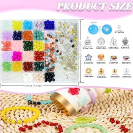 Pack of 700 8 mm Glass Beads for Threading, Colourful Beads Crafts, 30 Colours Beads for Bracelets, Glass Beads Large with Hole for Necklace, Bracelet, DIY, Gift, Jewellery