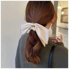 Iaceble Vintage Ribbon Bow Hair Tie Scrunchies White Satin Hair Scrunchies Ribbon Bunny Ear Hair Rope Silk Elastic Hair Tiew Bowknot Ponytail Holder Hair Ties Decorative Hair Accessories for Women